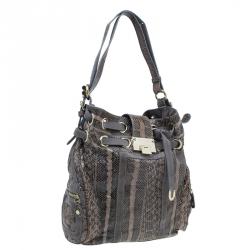 Pre Owned Jimmy Choo Grey Python Ramona Bucket Bag