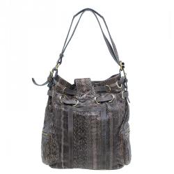 Pre Owned Jimmy Choo Grey Python Ramona Bucket Bag