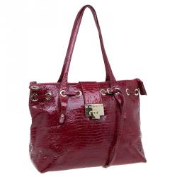 مملوكة مسبقًا حقيبة يد جيمي تشو رهيا شوبر جلد لامع نقش سحلية أحمر