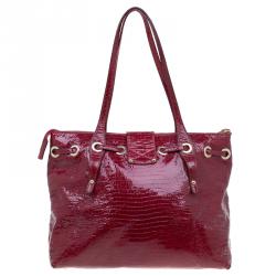 مملوكة مسبقًا حقيبة يد جيمي تشو رهيا شوبر جلد لامع نقش سحلية أحمر