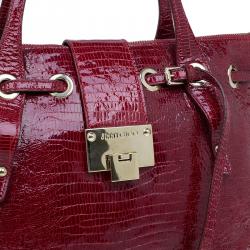 مملوكة مسبقًا حقيبة يد جيمي تشو رهيا شوبر جلد لامع نقش سحلية أحمر