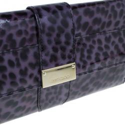 مملوكة مسبقًا Jimmy Choo Purple Leopard Print Patent Animal Uma Clutch