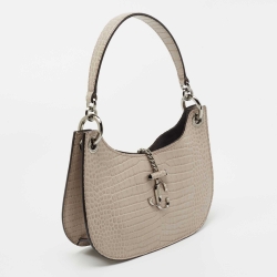 Pre Owned Jimmy Choo Taupe Croc Embossed Leather Varenne Hobo
