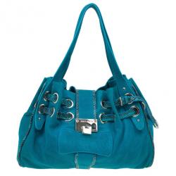 Pre Owned حقيبة كيكي شوبر جيمي تشو تركواز جلد ثعبان مزخرف