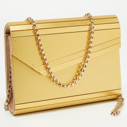 Pre Owned Jimmy Choo Gold Metal And Suede Candy Clutch Bag