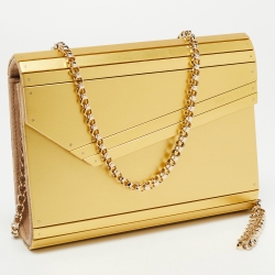 Pre Owned Jimmy Choo Gold Metal And Suede Candy Clutch Bag