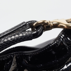 Pre Owned Jimmy Choo Black Patent and Watersnake Leather Sky Bangle Hobo