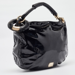 Pre Owned Jimmy Choo Black Patent and Watersnake Leather Sky Bangle Hobo