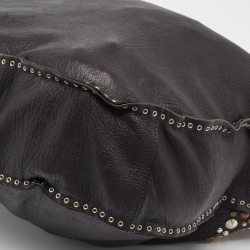 Pre Owned Jimmy Choo Black Leather Studded Sky Bangle Hobo