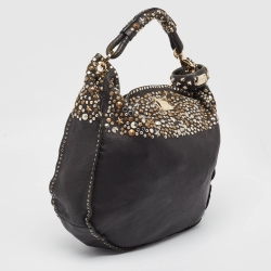 Pre Owned Jimmy Choo Black Leather Studded Sky Bangle Hobo