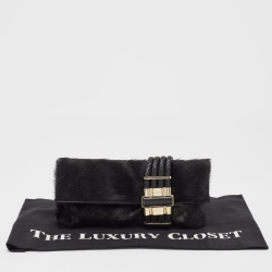 مملوكة مسبقًا Jimmy Choo Black Calfhair and leather Chandra Clutch