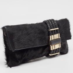 مملوكة مسبقًا Jimmy Choo Black Calfhair and leather Chandra Clutch