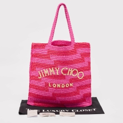 مملوكة مسبقًا Jimmy Choo Pink/Red Woven Straw Beach Tote