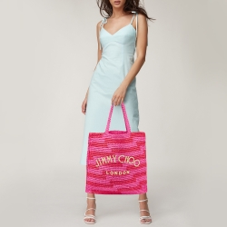 مملوكة مسبقًا Jimmy Choo Pink/Red Woven Straw Beach Tote