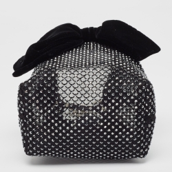 Pre Owned Jimmy Choo Black Mesh Nylon Crystal Studded Bow Velvet Bon Bon Bag