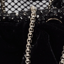 Pre Owned Jimmy Choo Black Mesh Nylon Crystal Studded Bow Velvet Bon Bon Bag
