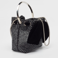 Pre Owned Jimmy Choo Black Mesh Nylon Crystal Studded Bow Velvet Bon Bon Bag