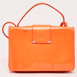 Pre Owned Jimmy Choo Neon Orange Patent Leather Rebel Crossbody Bag