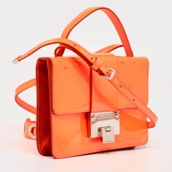 Pre Owned Jimmy Choo Neon Orange Patent Leather Rebel Crossbody Bag