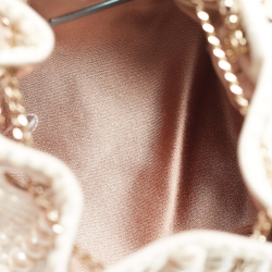 Pre Owned Jimmy Choo Ivory Satin Micro Pearl Embellished Bon Bon Bucket Bag