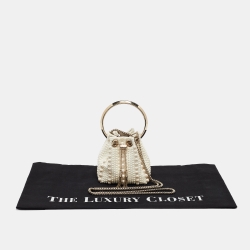 Pre Owned Jimmy Choo Ivory Satin Micro Pearl Embellished Bon Bon Bucket Bag