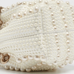 Pre Owned Jimmy Choo Ivory Satin Micro Pearl Embellished Bon Bon Bucket Bag