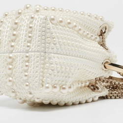 Pre Owned Jimmy Choo Ivory Satin Micro Pearl Embellished Bon Bon Bucket Bag