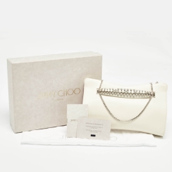 Pre Owned Jimmy Choo Off White Leather Crystal Embellished Venus Clutch On Chain