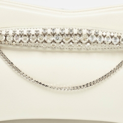 Pre Owned Jimmy Choo Off White Leather Crystal Embellished Venus Clutch On Chain
