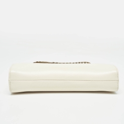 Pre Owned Jimmy Choo Off White Leather Crystal Embellished Venus Clutch On Chain