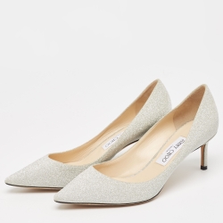 مملوكة مسبقًا Jimmy Choo Silver Glitter Romy Pumps Size 39