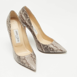 مملوكة مسبقًا Jimmy Choo Grey Watersnake Leather Romy Pointed Toe Pumps Size 38.5