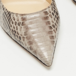 مملوكة مسبقًا Jimmy Choo Grey Watersnake Leather Romy Pointed Toe Pumps Size 38.5