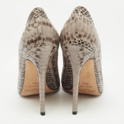 مملوكة مسبقًا Jimmy Choo Grey Watersnake Leather Romy Pointed Toe Pumps Size 38.5