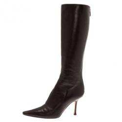 Pre Owned Jimmy Choo Brown Leather Pointed Toe Knee Boots Size 39.5