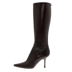 Pre Owned Jimmy Choo Brown Leather Pointed Toe Knee Boots Size 39.5