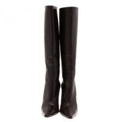Pre Owned Jimmy Choo Brown Leather Pointed Toe Knee Boots Size 39.5