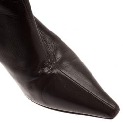 Pre Owned Jimmy Choo Brown Leather Pointed Toe Knee Boots Size 39.5