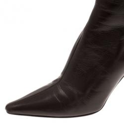 Pre Owned Jimmy Choo Brown Leather Pointed Toe Knee Boots Size 39.5