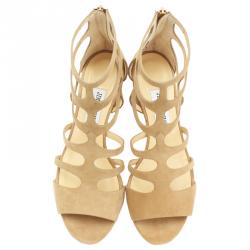 مملوكة مسبقًا صندل جيمي تشو رين 35 سويدي بيج قفصي كعب مربع مقاس 38