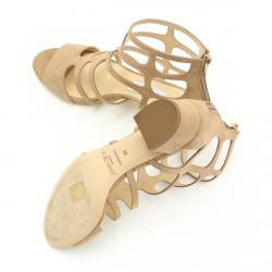 مملوكة مسبقًا صندل جيمي تشو رين 35 سويدي بيج قفصي كعب مربع مقاس 38