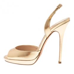 Pre Owned Jimmy Choo Gold Leather Slingback Sandals Size 38