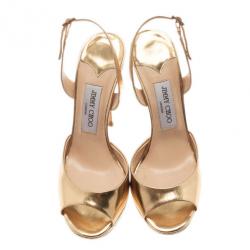 Pre Owned Jimmy Choo Gold Leather Slingback Sandals Size 38