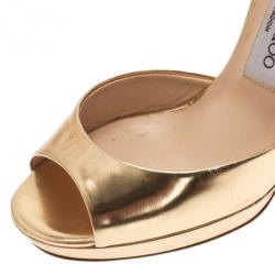 Pre Owned Jimmy Choo Gold Leather Slingback Sandals Size 38