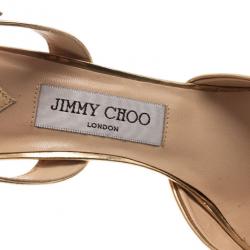 Pre Owned Jimmy Choo Gold Leather Slingback Sandals Size 38