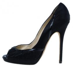 Pre Owned Jimmy Choo Black Pleated Satin Peep Toe Platform Pumps Size 38