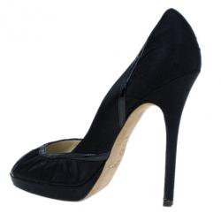 Pre Owned Jimmy Choo Black Pleated Satin Peep Toe Platform Pumps Size 38