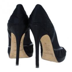 Pre Owned Jimmy Choo Black Pleated Satin Peep Toe Platform Pumps Size 38