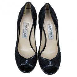 Pre Owned Jimmy Choo Black Pleated Satin Peep Toe Platform Pumps Size 38