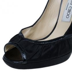 Pre Owned Jimmy Choo Black Pleated Satin Peep Toe Platform Pumps Size 38
